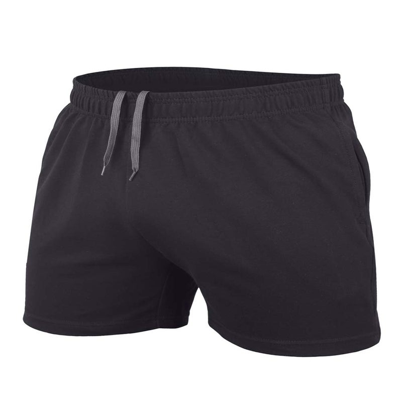 JEEING GEAR Men's Bodybuilding Workout Gym Shorts 3" Inseam Sports Cotton with Pocket Black Color Size M - Image 1